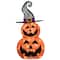 19" Orange LED Stacked Pumpkins with Witch Hat Halloween Decor